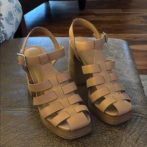 Cream Strappy Platform Sandals
